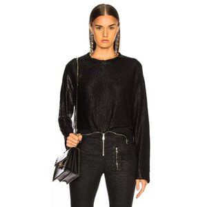 RtA Emmet Long Sleeve Top Dark Night Black Metallic High Shine Size Small